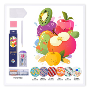 気まぐれな5Dダイヤモンド絵画キットパステルトーンキウイ笑顔フルーツクラシックスタイルスクエアプリントウォールアート遊び心のある室内装飾 - Product Image 1
