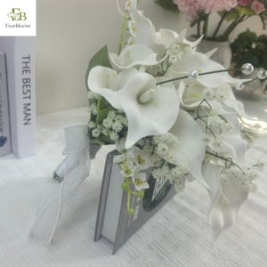 Bouquet de mariée en lys Calla, roses artificielles, diamants et perles, pour <span class=keywords><strong>mariage</strong></span>, anniversaire de <span class=keywords><strong>mariage</strong></span>, enterrement de vie de jeune fille, style campagne française - Product Image 4