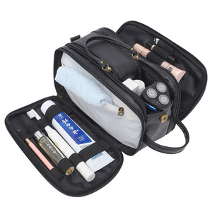 Trousse de toilette vintage en cuir grande capacité multi-compartiments avec sangles élastiques pour homme, idéale pour les voyages d'affaires - Product Image 5