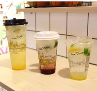 500ml 600ml 700ml Tasse à thé au lait jetable en plastique avec impression de logo personnalisé Tasse à thé à bulles Boba d'injection pp jetable