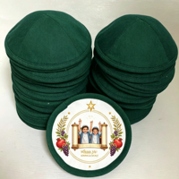 Op maat gemaakte Bar Mitzvah binnenkant bedrukte kippa met gepersonaliseerde Hebreeuwse tekst en foto, Joodse cadeaus voor een Joodse ceremonie, aandenken.