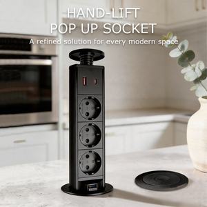 Enchufes Europeos + Puertos de Carga USB (A+C) PD20W, Enchufes Emergentes Ocultos para Cocina/Escritorio, Color Negro/Plateado - Product Image 2