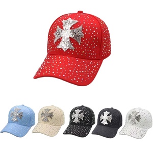 Nouvelle casquette de baseball réglable en toile à 6 panneaux pour femme, style vintage avec strass épars – Décontractée, protection solaire extérieure, évacuation de l'humidité - Product Image 1
