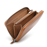 Dompet Kulit Asli Klasik dengan Logo Custom, Resleting Panjang, dan Banyak Slot Kartu untuk Pria atau Wanita