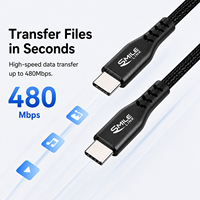 Câble USB C 20V 3A 60W Type-C 1,5m Noir Nylon PD 3A Charge Rapide Câble en Cuivre Étamé pour Téléphone Portable Ordinateur & Tablette 1 pièce
