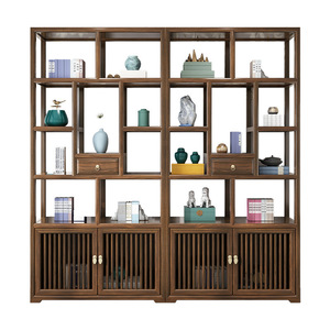 Dazhang Jiaju Solid Wood Display Cabinet 196x35x198cm New Chinese Style Walnut Color Living Room <b>Storage</b> Shelf - Product Image 5