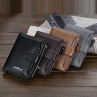 Dompet Pria Baellerry Fashion Model Baru, Dompet Pendek Kulit PU dengan Ritsleting dan Kancing, Penahan Kartu Anti Pembajakan, Tempat Koin untuk Pria