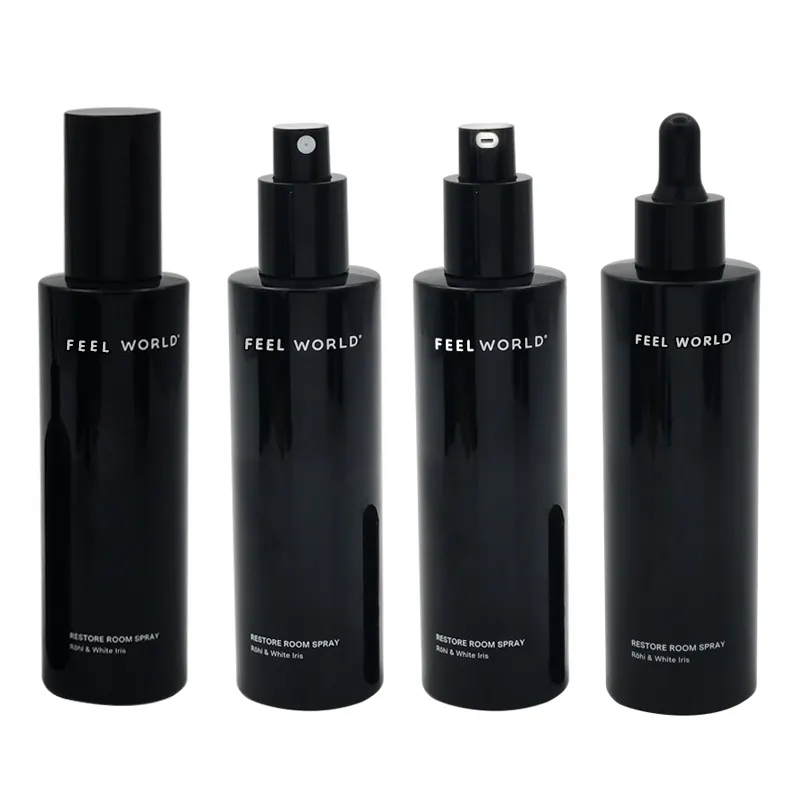 100 ml glänzende schwarze flasche für körperlotion haaröl glas für kosmetika pumpe glasflasche tropfer kosmetikverpackungsflaschen