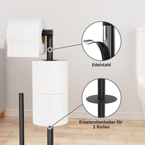 Soporte de papel higiénico con soporte para escobilla de baño Soporte de papel higiénico de pie Cepillos de limpieza negros de acero inoxidable Easy Caddy - Product Image 3