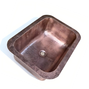 Évier de bar pour villa sur mesure en cuivre martelé à la main, cuve carrée simple épaisse, robinet en laiton, finition moderne, classique et antique - Product Image 2