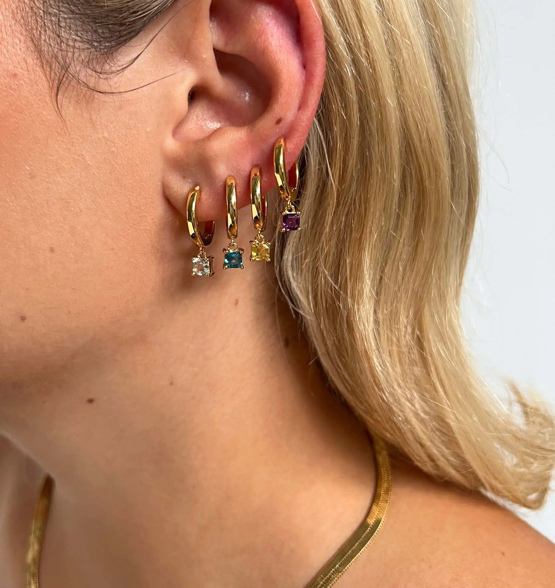 Luxury Women 18k Pvd Gold Plated Hypoallergenic Colorful Zircon Hoop Earrings Stainless Steel Wholesale
