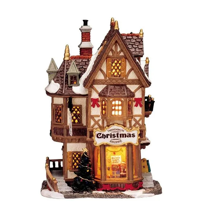Custom design indoor holiday decoration resin lighted christmas village houses&