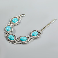 Bracelet Hip-hop Bohème en Alliage de Zinc et Turquoise pour Femme et Homme, Bijou Plaqué Argent Antique de Haute Qualité, Tendance Mode, Anniversaire