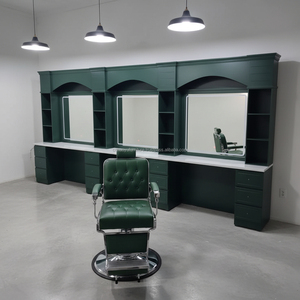 Estación de Barbería de Estilo Clásico en Madera, con Lavabo para 3 Personas, Espejo LED, Espacio de Almacenamiento Múltiple y Duradero, para Barbería y Salón de Belleza - Product Image 5