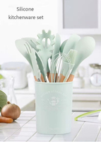 Set Peralatan Dapur Silikon Premium dengan Gagang Kayu Alami Bebas BPA Tahan Panas Anti Lengket untuk Kepakaran Memasak