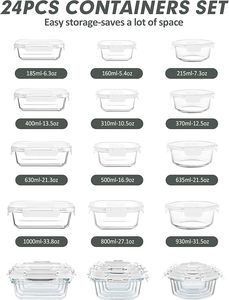 Set di 12 Contenitori per Alimenti in Vetro Borosilicato di Alta Qualità, Riscaldabili e Ermetici, per Preparazione Pasti e Pranzo - Product Image 2