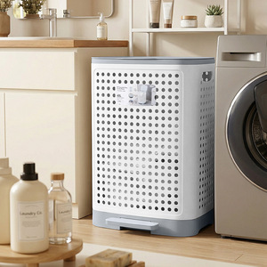 <span class=keywords><strong>Panier</strong></span> <span class=keywords><strong>à</strong></span> <span class=keywords><strong>linge</strong></span> pliable avec pédale, bac de rangement rectangulaire de 60L pour salle de bain, organiseur de vêtements, design pliable - Product Image 2