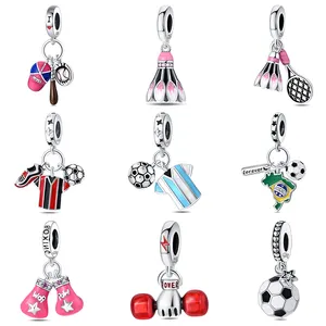 New Trendy Football Baseball Dumbbell Badminton Charms Beads for Children's DIY Titanium Jewelry Bracelet Perfect Party Gift