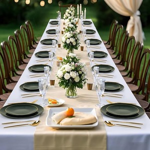 Services de vaisselle jetables en plastique <span class=keywords><strong>vert</strong></span> avec bord doré, assiettes peintes à la <span class=keywords><strong>main</strong></span> anti-fuite pour mariages et fêtes - Product Image 5