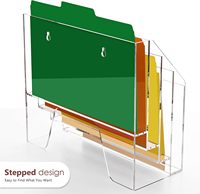 Caja de Almacenamiento Acrílica Transparente, Organizador de Archivos y Correo de Escritorio, Montado en la Pared, 4 Niveles, Ganchos Adhesivos Pulidos X2, Revistero de Oficina