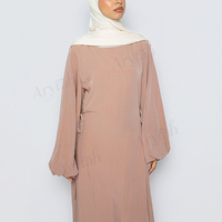 Abaya personnalisée couleur abricot pour femme, manches ballon, volants latéraux, texture froissée, robe longue modeste, tenue musulmane, Ramadan, Aïd