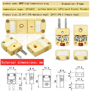 K-Type <span class=keywords><strong>Thermocouple</strong></span> พร้อมปลั๊กสีเหลืองขนาดใหญ่ปลั๊กสีเหลืองแบนตัวผู้ตัวเมียปลั๊กเซรามิกชนิด K ที่มีอุณหภูมิสูงพร้อมแกนทองแดง - Product Image 5