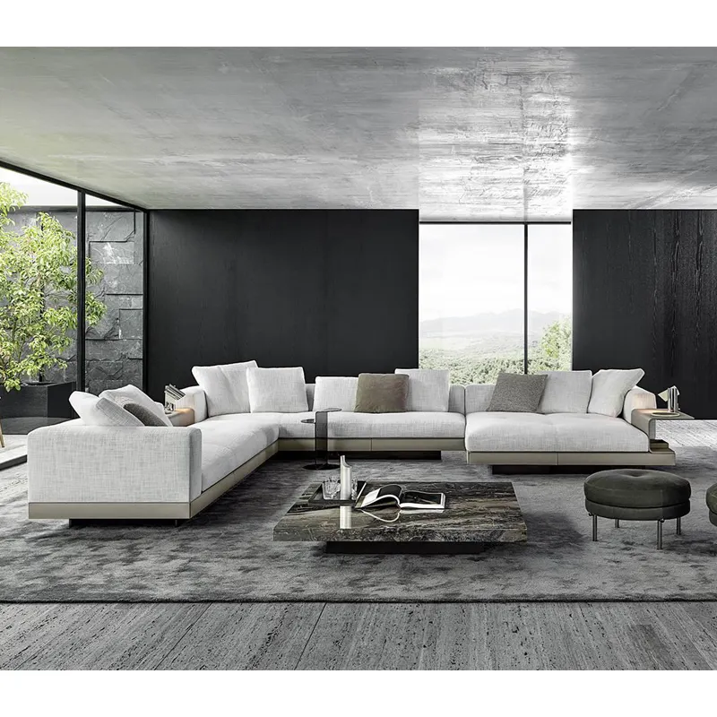 इतालवी शैली कमरे में रहने वाले फर्नीचर एल आकार सोफा सेट होटल आधुनिक डिजाइन कपड़े सोफे