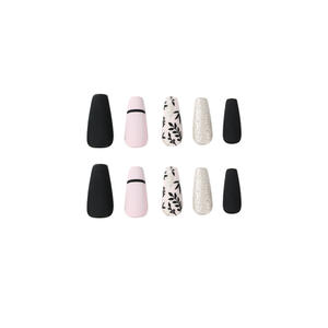 Boîte d'emballage pour ongles pressés, personnalisée, 24 pièces/ensemble, ongles pressés en forme de cercueil, noir et <span class=keywords><strong>rose</strong></span> avec un <span class=keywords><strong>dessin</strong></span> Placa Para Unas - Product Image 3