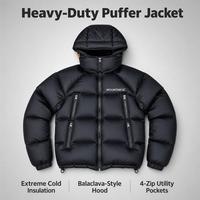 Jaket Puffer Berkerah Tinggi Berlapis Quilted dengan Penutup Kepala, Ritsleting Depan, Tali Serut, Terisolasi, untuk Musim Dingin, Pria, Produksi OEM untuk Aktivitas Luar Ruangan