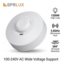 Capteur de présence Sprlux à montage au plafond, 360° °   Détecteur de mouvement par radar micro-ondes, interrupteur de détecteur de mouvement