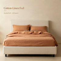 Parure de lit 4 pièces en mélange de lin et coton rouge chaud, housse de couette et taies d'oreiller respirantes toutes saisons pour décoration intérieure moderne