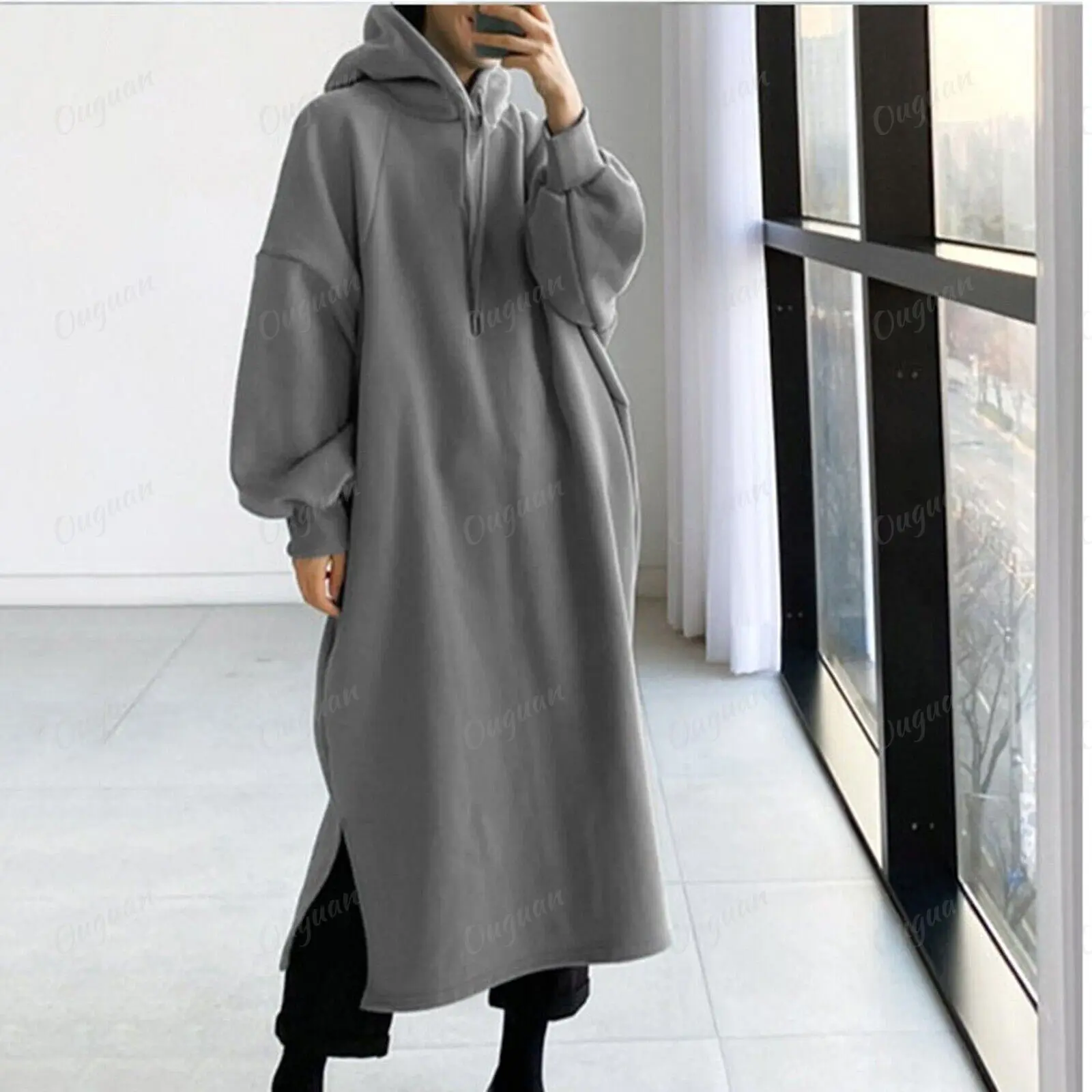 Neuheiten Winter Großhandel Kleid Plus Size Damen bekleidung Elegantes Casual Hoodie Kleid Langarm Mit Taschen Freizeit kleider