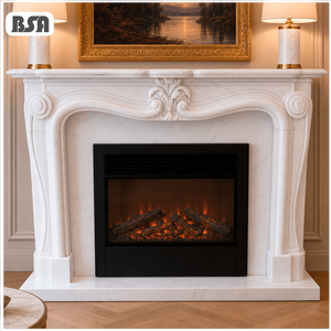 Cornice per Caminetto in Stile Rococò Francese BSA, Elegante Cornice Curva in Marmo Bianco Intagliata <span class=keywords><strong>a</strong></span> Mano in Pietra Naturale - Product Image 1