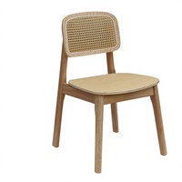 Chaise de salle à manger en bois massif avec dossier, couleur bois naturel, design en rotin tressé, style Wabi-Sabi, vintage, décontractée, pour B&B