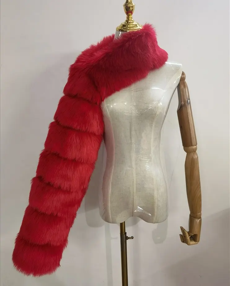 Liu Ming New Arrivals Women Faux Fox Fur One Sleeve Fashion Luxury Lady Winter Fur Warm Plus Size Coats
