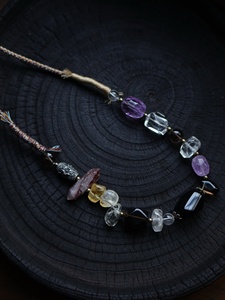 Collier ras du cou unique en cristal irrégulier, pierres précieuses naturelles fumées et claires mélangées, argent antique 925, nouveau bijou artisanal chinois - Product Image 6