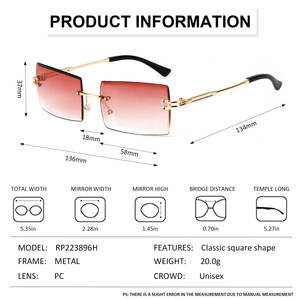 Gafas de Sol Rectangulares con Corte de Diamante Q102, Gafas de Sol de Lujo para Hombre y Mujer, Montura Metálica Cuadrada, Sin Montura, Estilo Vintage - Product Image 6