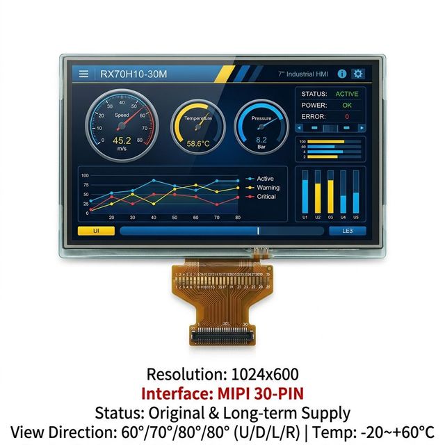 7 Inch 1024x600 TFT LCD Module 30 Pin MIPI Interface Industrial Grade Display Panel for Embedded System Control
