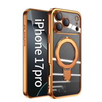 Coque de téléphone en TPU souple électroplaqué transparente avec anneau magnétique et béquille pour iPhone 17 Pro Max avec protection d'objectif d'appareil photo