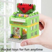Sacs de blocs de construction micro-plastiques, modèles de rue de ville, restaurant de frites, magasin de vêtements, jouets en micro-particules tridimensionnelles miniatures