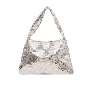 Silver <b>Sequin</b> <b>Handbag</b> Fashionable Design Metallic Material Open Closure Daily Use Women's Tote Bag - Product Image 5
