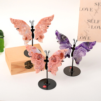 Alas de Mariposa de Cristal de Ágata Rosa Natural Talladas, Adornos de Cristal Encantadores para Decoración, Venta al Por Mayor