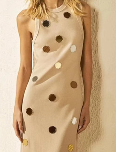 <span class=keywords><strong>Abito</strong></span> da Festa da Donna su Misura di Alta Qualità 2025 con Vestibilità Aderente, Riccamente Impreziosito con Ricami e <span class=keywords><strong>Paillettes</strong></span>, Nuovo Design a Pois, Naturale - Product Image 2