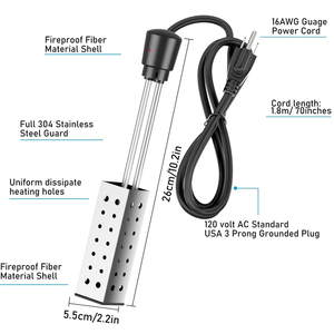 Chauffe-eau électrique rectangulaire 1500W avec minuterie pour baignoire et seau - Product Image 6