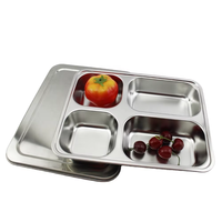 Plateau repas en acier inoxydable à 4 compartiments, assiette à nourriture, assiette à déjeuner, assiette pour enfants, vaisselle