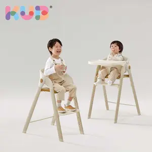 KUB-Silla plegable de madera para niños, silla de comedor con respaldo alto, multifuncional, portátil, ajustable en altura, para bebés