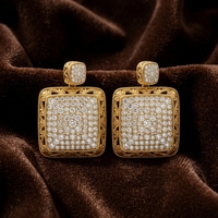Boucles d'oreilles pendantes carrées vintage sur mesure en filigrane, plaqué bronze antique, acier inoxydable, entièrement pavées de zircon, luxe