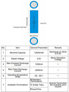 حجم cc 3.6v er261020 16000mAh 3.6v بطارية ليثيوم ثيونيل كلوريد ER261020 - Product Image 3