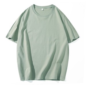 T-shirt Homme Nouveau Modèle <span class=keywords><strong>en</strong></span> Coton 100% Col Rond Manches Courtes Couleur Unie Épaules Tombantes Demi-Manches Respirant et Lourd - Product Image 2