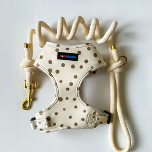 Topbuddy, elegante juego de Correa y arnés para perros beige con lunares marrones para perros pequeños y medianos - Product Image 1